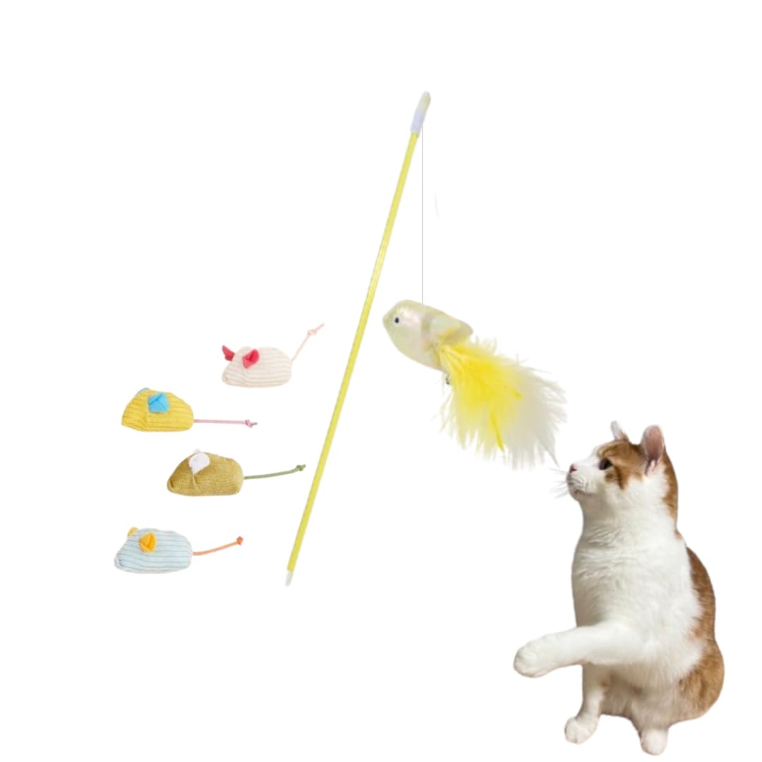 Amazon | 猫じゃらし 猫用おもちゃセット 魚 羽付き 鈴付き ゴム紐